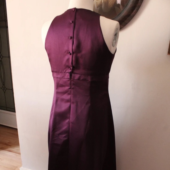 Late 1990s 2000s Scott McClintock Plum Satin Empire Waist Prom Dress Evening Gow - Picture 4 of 5